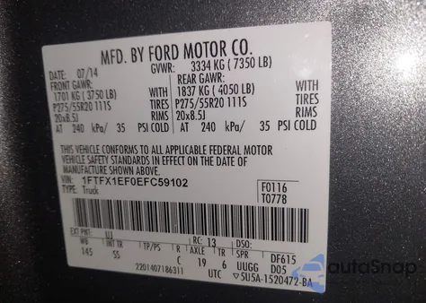 2014 Ford F-150 Stx from USA, damaged, VIN 1FTFX1EF0EFC59102